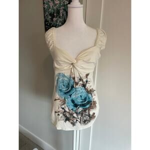 ivory venus baby doll y2k vintage floral patterned top